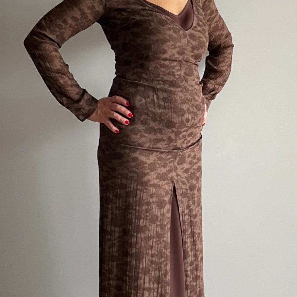 Massimo Rebecchi Women’s Brown Print Long Sleeve Dress Italy Sz 38